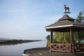 Canal and a jetty with wooden ornament Royalty Free Stock Photo