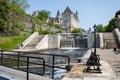 Canal locks in front of the Fairmont Chateau Laurier Hotel in Ottawa, Ontario, Canada Royalty Free Stock Photo