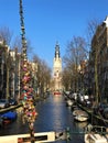 Canal and love locks in central Amsterdam, Netherlands