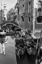 Canal with moored gondolas in Venice Royalty Free Stock Photo