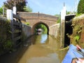 Canal narrowboat leaving lock