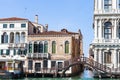 Canal near waterbus stop in Venice city