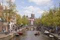 Canal and nicolaaskerk in amsterdam red light district