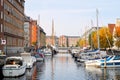 Canal quay with marina in Christianshavn Copenhagen along the Christianshavn neighborhood. Royalty Free Stock Photo