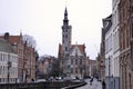 Canal runs under the streets in Bruges