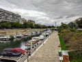 Canal Saint Martin, boats and builings in Paris France Royalty Free Stock Photo