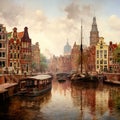 Canal Serenade: Impressionistic Tapestry of 1880s Amsterdam