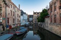 The canal during sunset at the Rozenhoedkaai, Bruges, Belgium Royalty Free Stock Photo