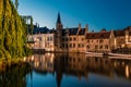 The canal during sunset at the Rozenhoedkaai, Bruges, Belgium Royalty Free Stock Photo