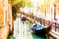 Canal with two gondolas in Venice, Italy. Architecture and landmarks of Venice. Summer sunny day in Venice. Royalty Free Stock Photo