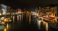 Canal in venice by night, in Italy, view from the Rialto bridge Royalty Free Stock Photo