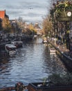 Canal view of Amsterdam, late afternoon in autumn, Netherlands Royalty Free Stock Photo