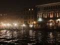 Canal and waterfront with gondolas in winter night Royalty Free Stock Photo