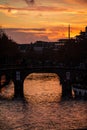 Canals in Amsterdam, the Netherlands during beautiful and colorful sunset Royalty Free Stock Photo