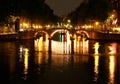 Canals of Amsterdam by night Royalty Free Stock Photo