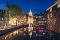 Canals of Amsterdam at night in Netherlands. Amsterdam is the ca Royalty Free Stock Photo