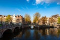 Canals of Amsterdam during sunset in Netherlands. Amsterdam is the capital and most populous city of the Netherlands. Landscape