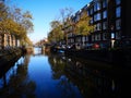 Canals, bikes and houses of Amsterdam city, in Holland, Netherlands Royalty Free Stock Photo