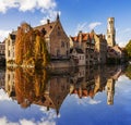 Canals and Buildings of Bruges in Belgium in autumn