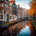 The canals in Amsterdam with colorful townhouses lining the waterways