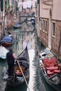 Canals and gondolas in Venice, Italy, Europe. Colorful buildings and typical Venice gondolas. Venezia.