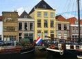 Canals, ships and old houses in the Netherlands. City Zwolle.