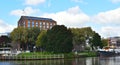 Canals, ships and old houses in the Netherlands. City Zwolle.