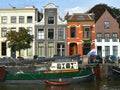 Canals, ships and old houses in the Netherlands. City Zwolle.