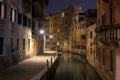 Canals of Venice city with beautiful architecture at night, Italy Royalty Free Stock Photo