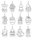 Canape of appetizer line vector illustration on white background .Canape for buffet set icon. Vector illustration cold Royalty Free Stock Photo