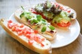 Canape , bread with ham and cheese