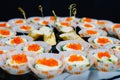 Canape with butter and red caviar. Furshet