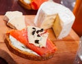 Canape with cambozola cheese and salmon