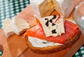 Canape with cambozola cheese and salmon