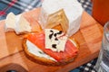 Canape with cambozola cheese and salmon