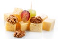 Canape with cheese, grape, olive and nuts. Macro Royalty Free Stock Photo