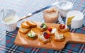 Canape with cheese, pate and vegetables