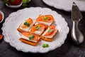 Canape  from  crackers with soft  cheese stracchino Royalty Free Stock Photo