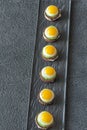 Canape with fried quail eggs Royalty Free Stock Photo