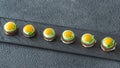 Canape with fried quail eggs Royalty Free Stock Photo