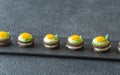 Canape with fried quail eggs Royalty Free Stock Photo