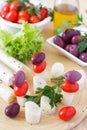 Canape of Heart of palm (palmito), cherry tomatos, olives Royalty Free Stock Photo