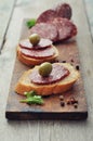 Canape with salami Royalty Free Stock Photo