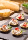 Canapes, appitizer with creamy Chicken salad