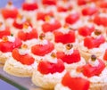 Canapes Assortment ready to eat on table background. Hotel venue restaurant food catering service buffet, cocktail banquet for Royalty Free Stock Photo