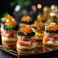 Canapes with caviar and salmon. Catering Royalty Free Stock Photo