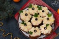 Canapes with cream cheese, crab sticks, black olives and pineapples