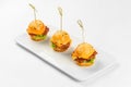 Canapes mini sandwich on glass dish on a white background. Catering service Royalty Free Stock Photo