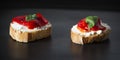 Canapes with roasted peppers, cream cheese and basil Royalty Free Stock Photo