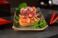 Canapes on rustic plate